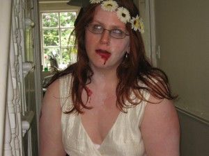 Me, dressed as a zombie bridesmaid, about to head out