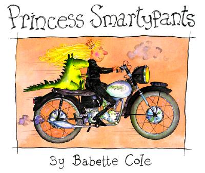 princess-smartypants Cover art for Princess Smartypants. A blonde woman in a black catsuit rides a motorbike happily with a small green dragon riding behind her.